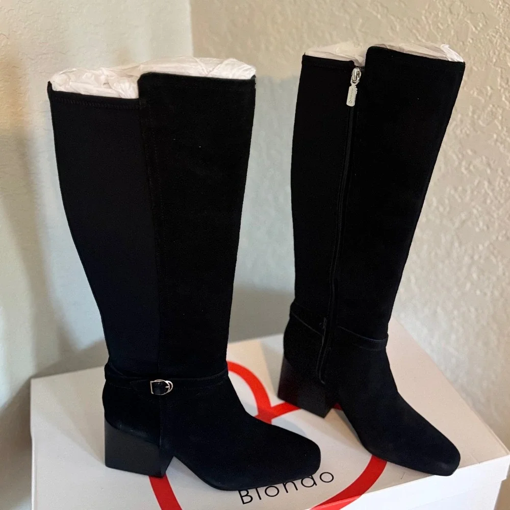 Blondo Twyla Waterproof Knee High Suede Leather Boot, Black,‎ Size 7, NWT
